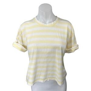 Club Monaco Women's Yellow White Striped Short Sleeve T Shirt Tee Top Size S